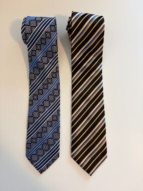 Lot of 2 Designer Ties Leone 100% Silk & Franco De Luca Italy Stripe Necktie Set
